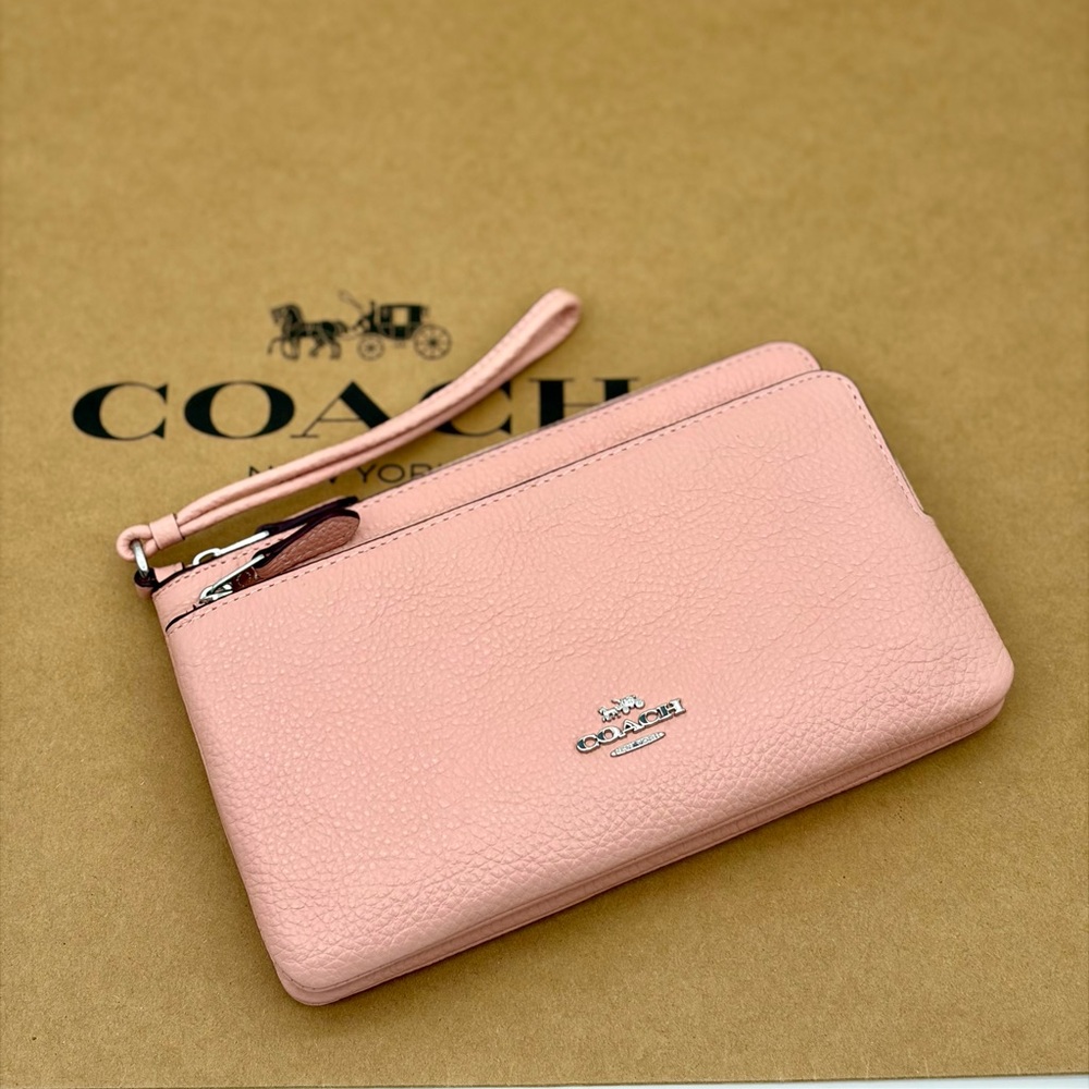 Coach Blush Leather Double-Zip Wristlet Wallet